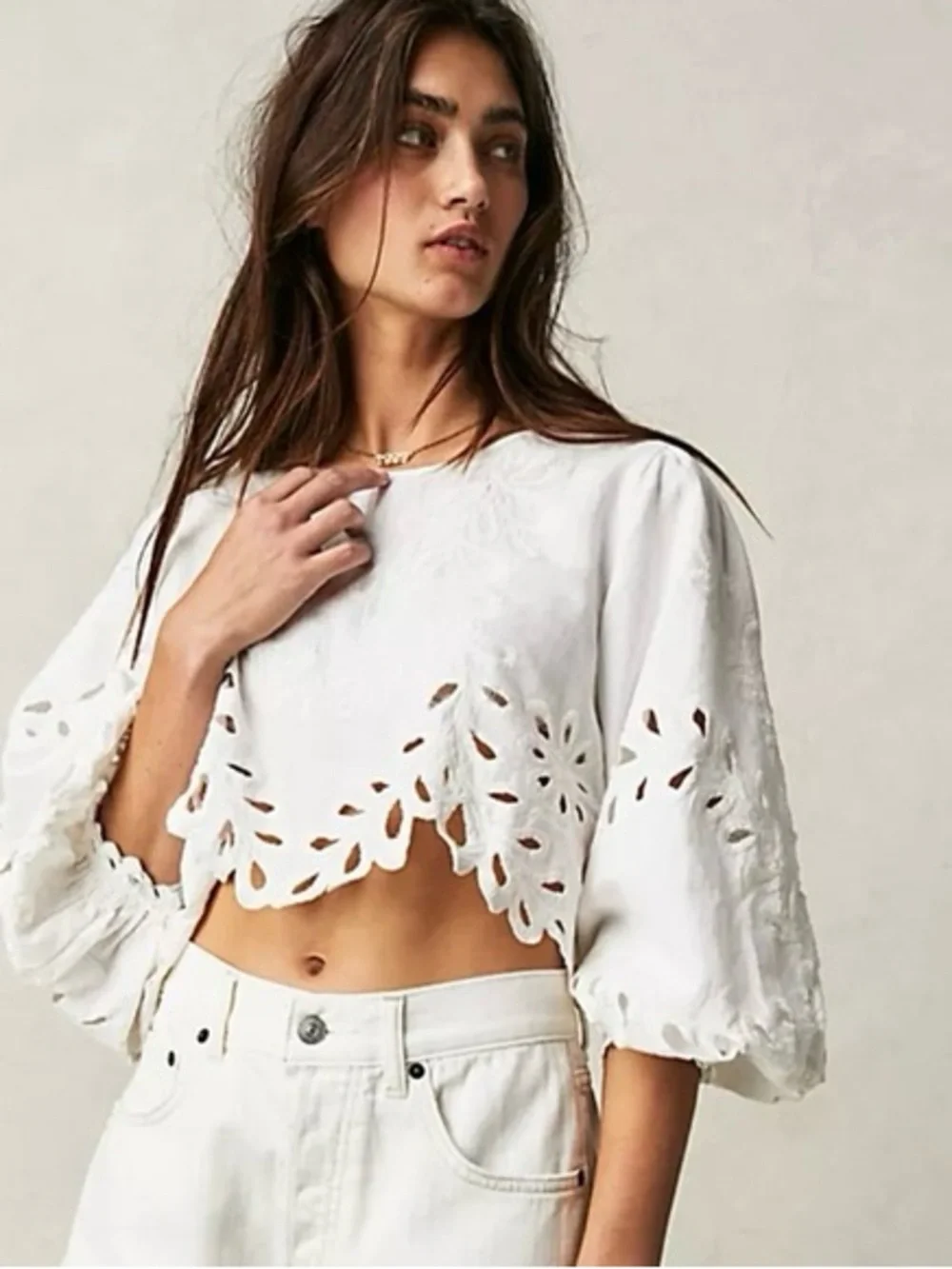 Free people Oleander cropped white eyelet blouse Size XS